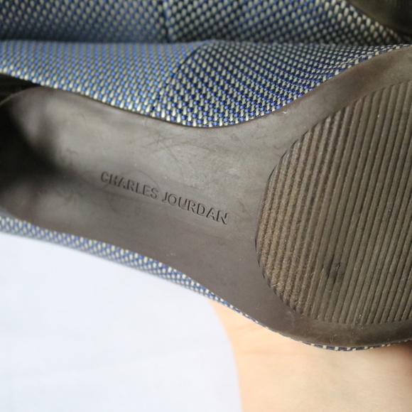 CHARLES JOURDAN 'Teresa' Pointed Toe Pumps 3" Heels Blue Grey Fabric Women's 8 - Picture 10 of 14
